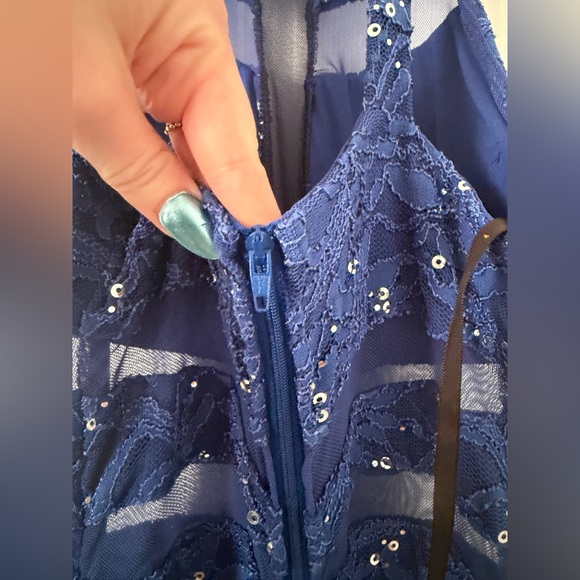 B. Darlin Royal Blue Lace Halter Dress - Picture 6 of 10